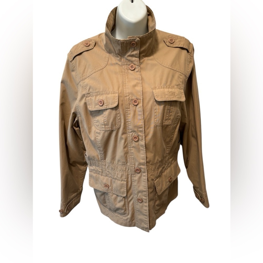L.L. Bean Women’s Military Style Utility Cargo Jacket Sz M-Reg Beige Pockets